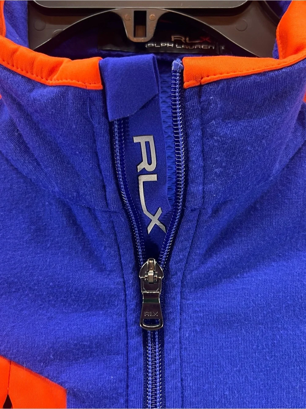 RLX Ralph Lauren Vest Mens Medium Orange/Blue Fleece Full Zip Performance Golf